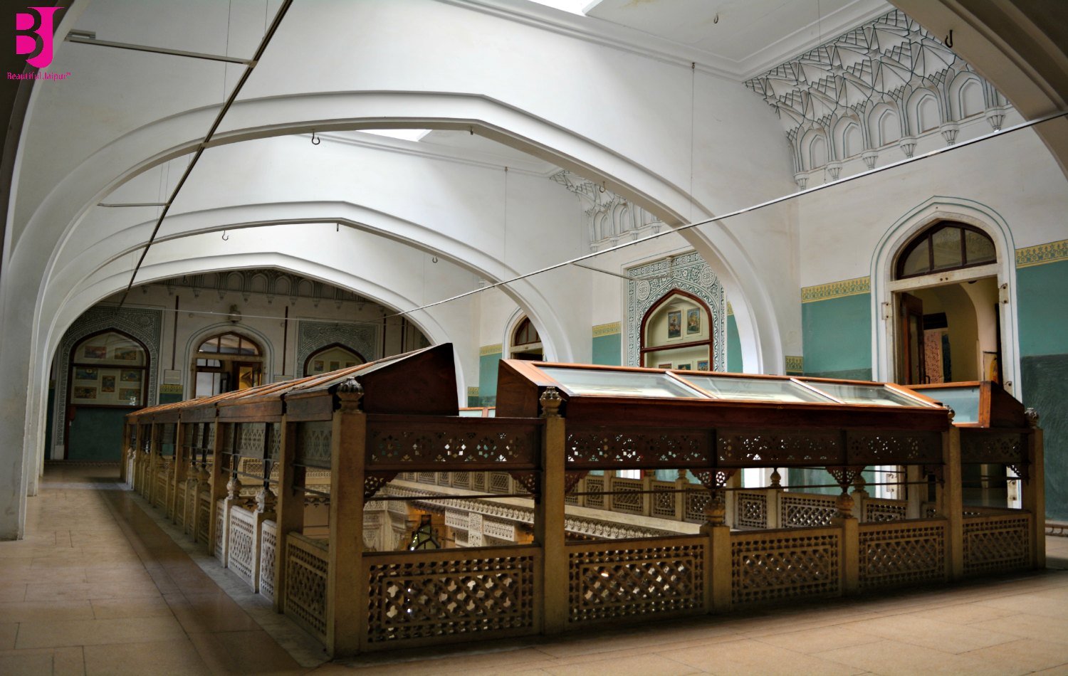 Historic display gallery inside Albert Hall Museum Jaipur