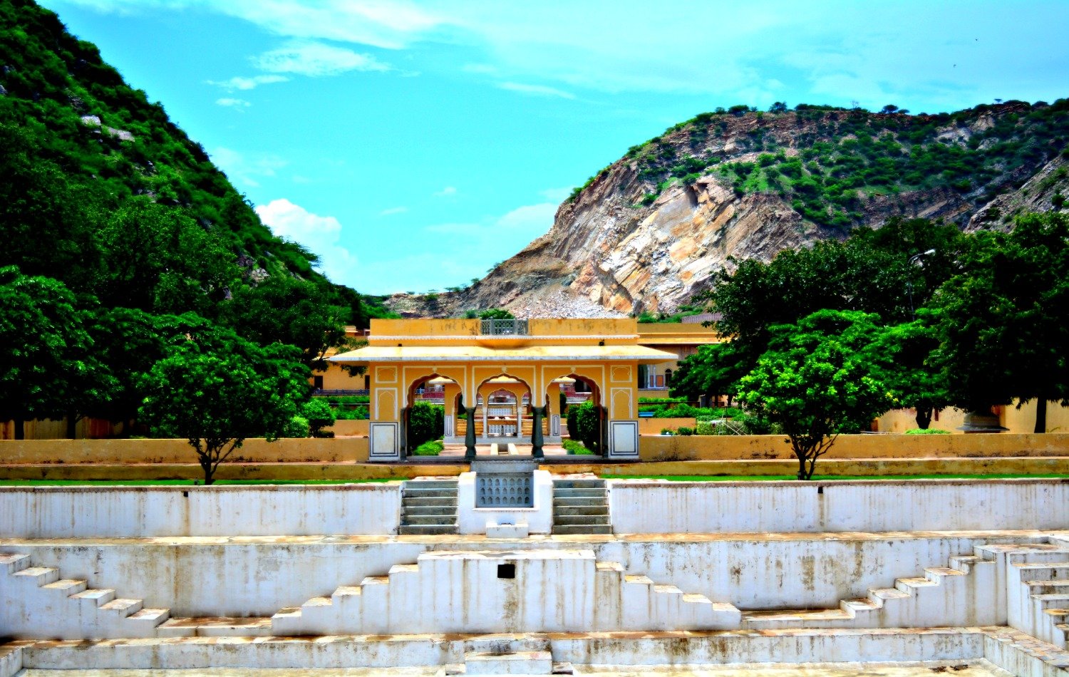 Terraced Bagh of Vidyadhar Jaipur surrounded by green hills
