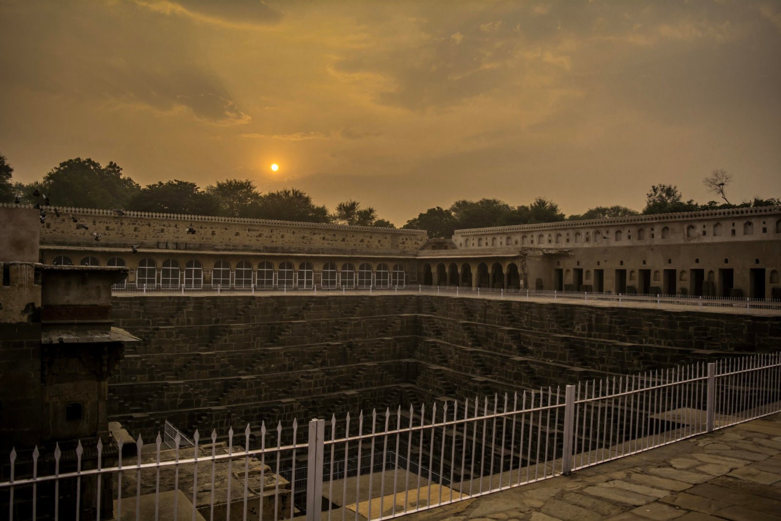 Sunset over the ancient Chand Baori stepwell in Abhaneri