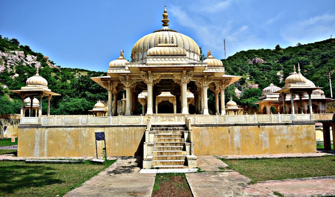 White marble royal cenotaph at Gaitore Ki Chhatriyan Jaipur