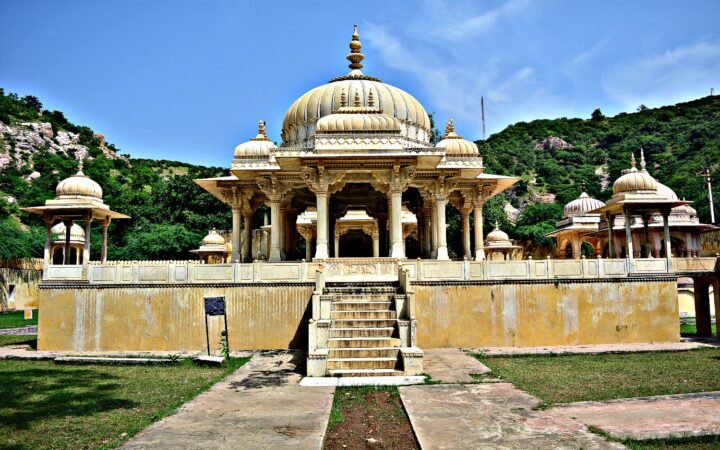 White marble royal cenotaph at Gaitore Ki Chhatriyan Jaipur