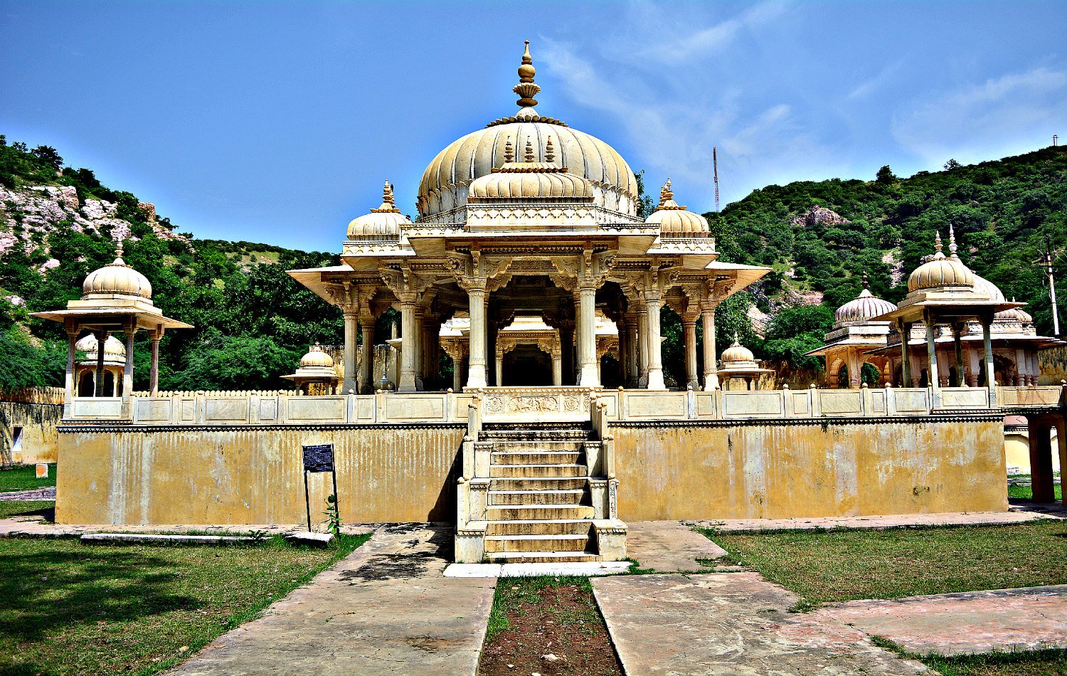 White marble royal cenotaph at Gaitore Ki Chhatriyan Jaipur