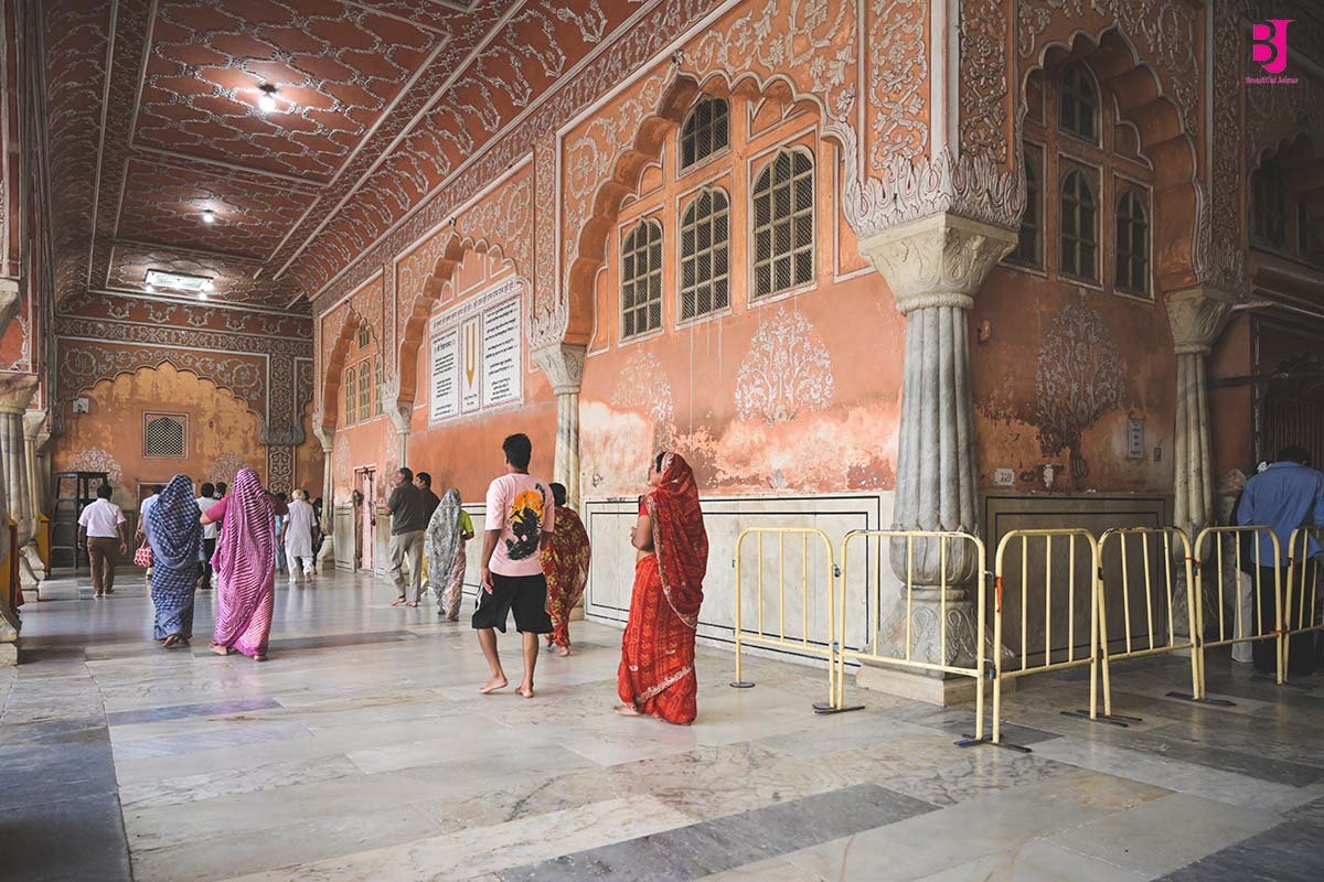 Traditional arches and painted interior of Govind Dev Ji Temple Jaipur
