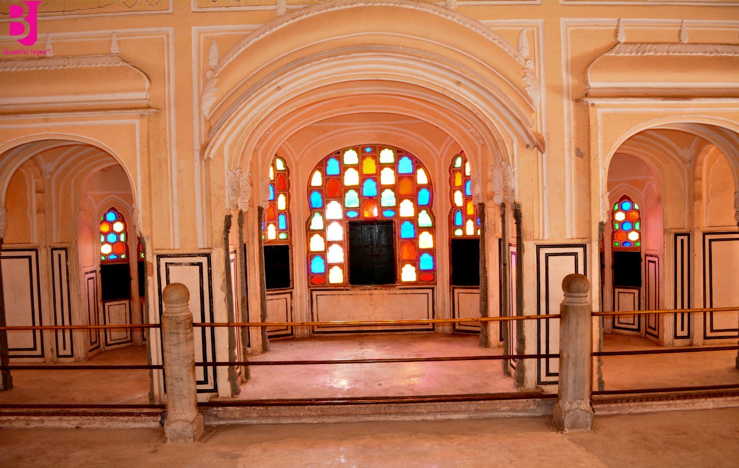 Colourful glass windows inside Hawa Mahal Jaipur