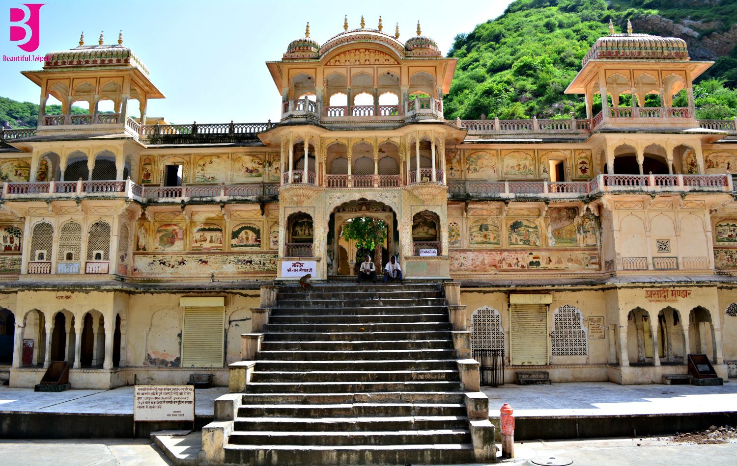 Historic temple facade and steps at Galtaji Temple Jaipur
