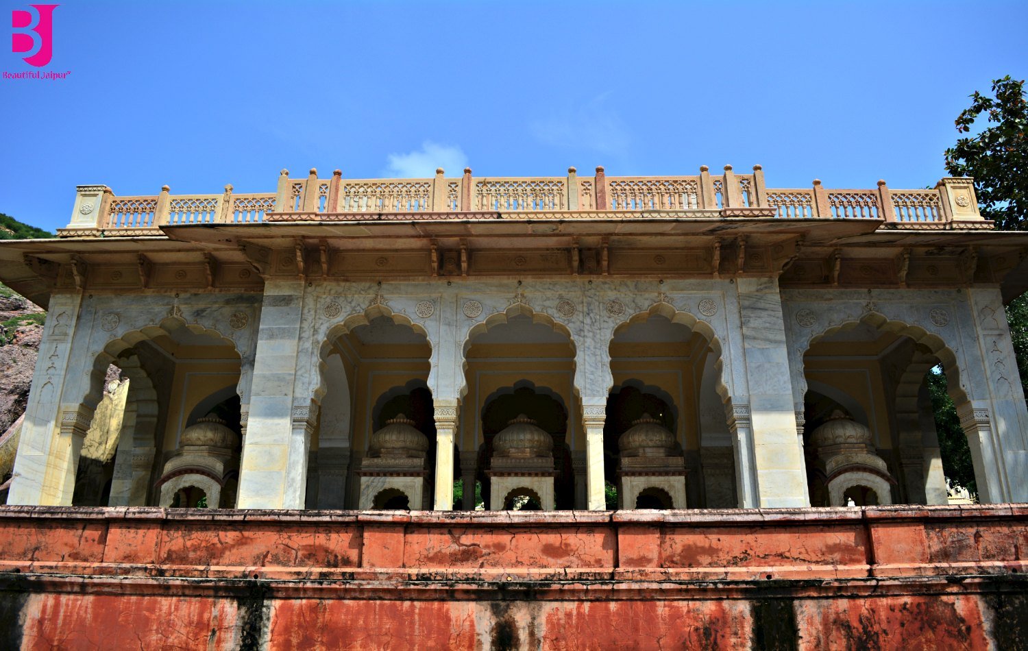 Historic pillared pavilion at Gaitore Ki Chhatriyan Jaipur