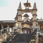 Stone steps and carved entrance of Jagat Shiromani Temple in Amer Jaipur