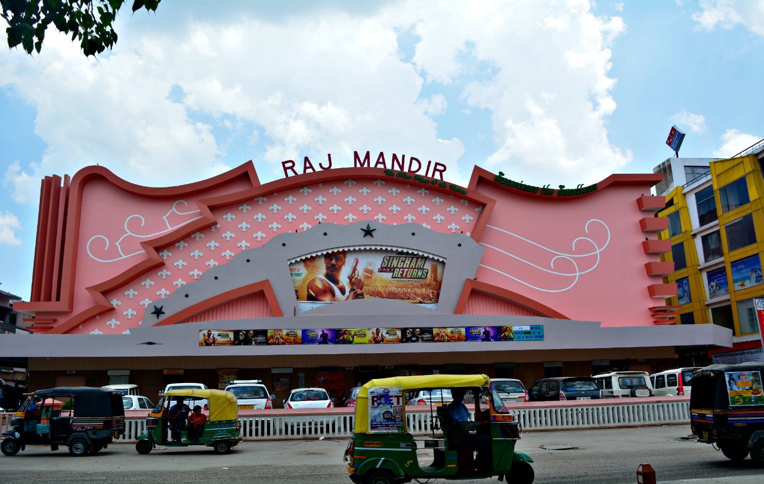 Front exterior view of Raj Mandir Cinema in Jaipur
