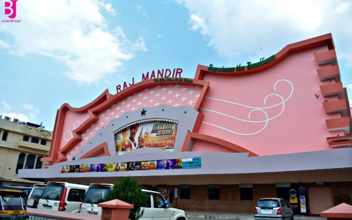 Pink Art Deco facade of Raj Mandir Cinema Jaipur