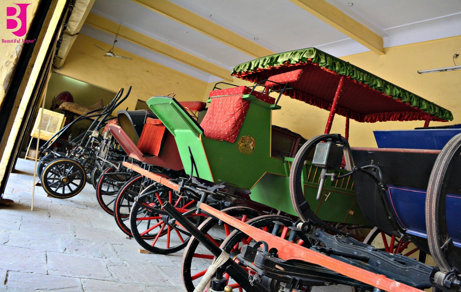 Historic royal horse carriages displayed at City Palace Jaipur