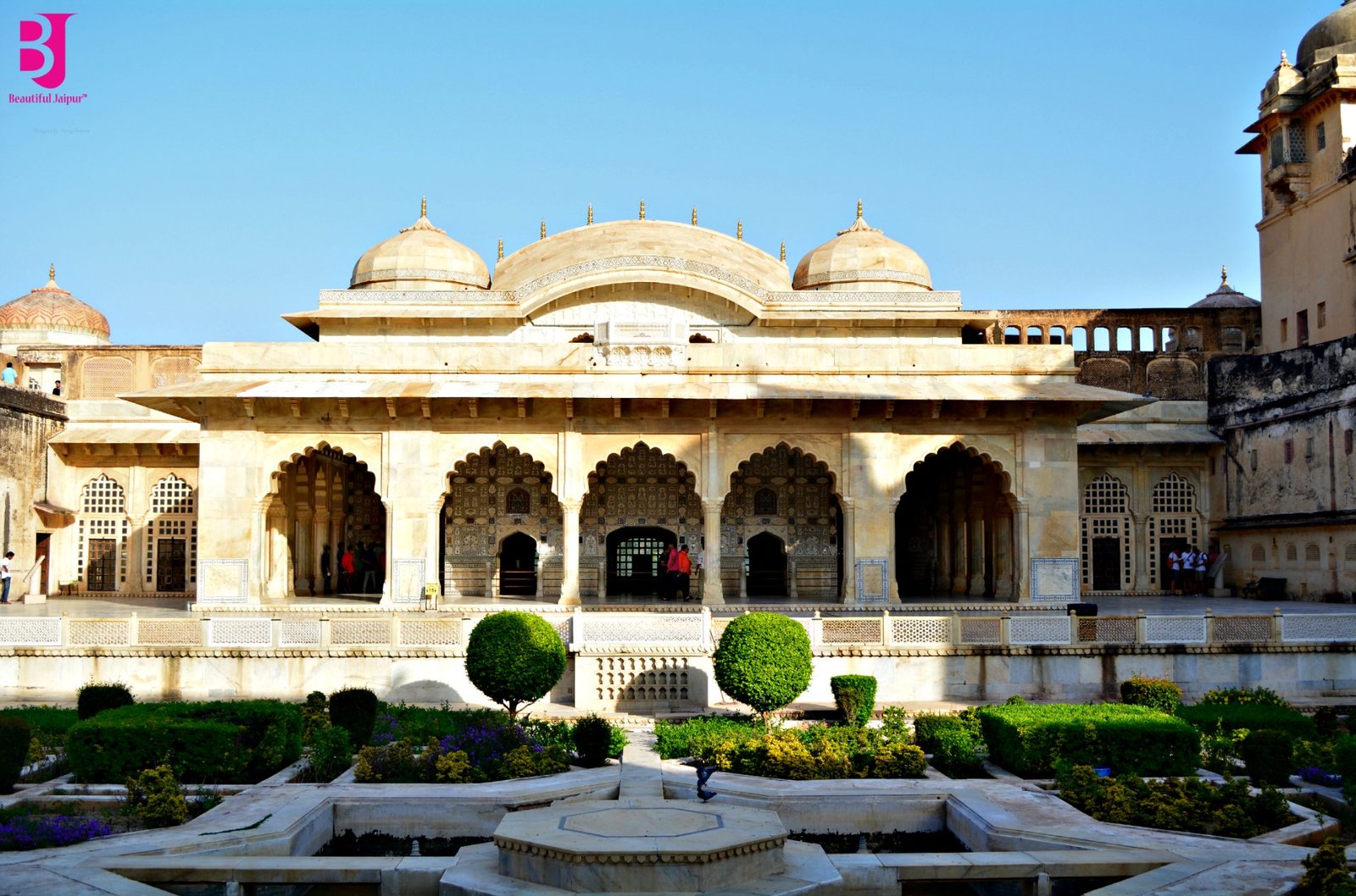 Sheesh Mahal and garden courtyard at Amer Fort Jaipur