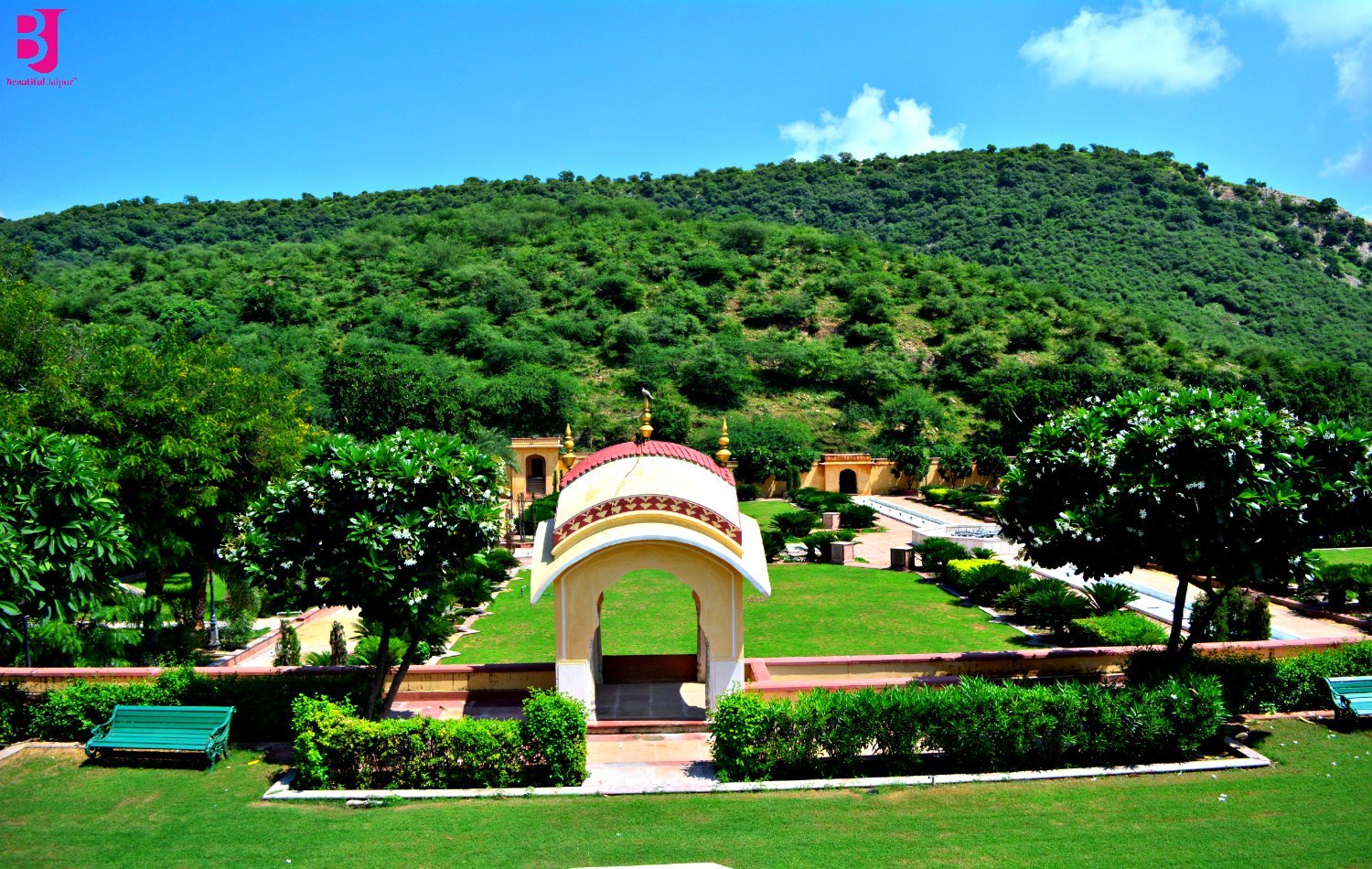 Garden pavilion surrounded by greenery at Sisodia Rani Garden Jaipur