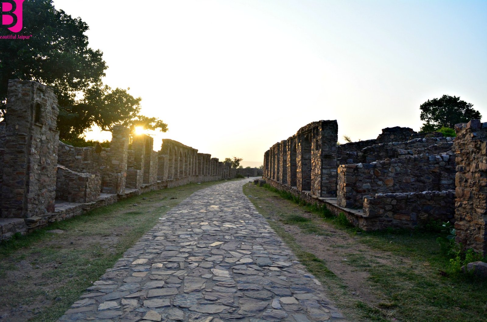 Stone pathway running through the historic ruins of Bhangarh Fort