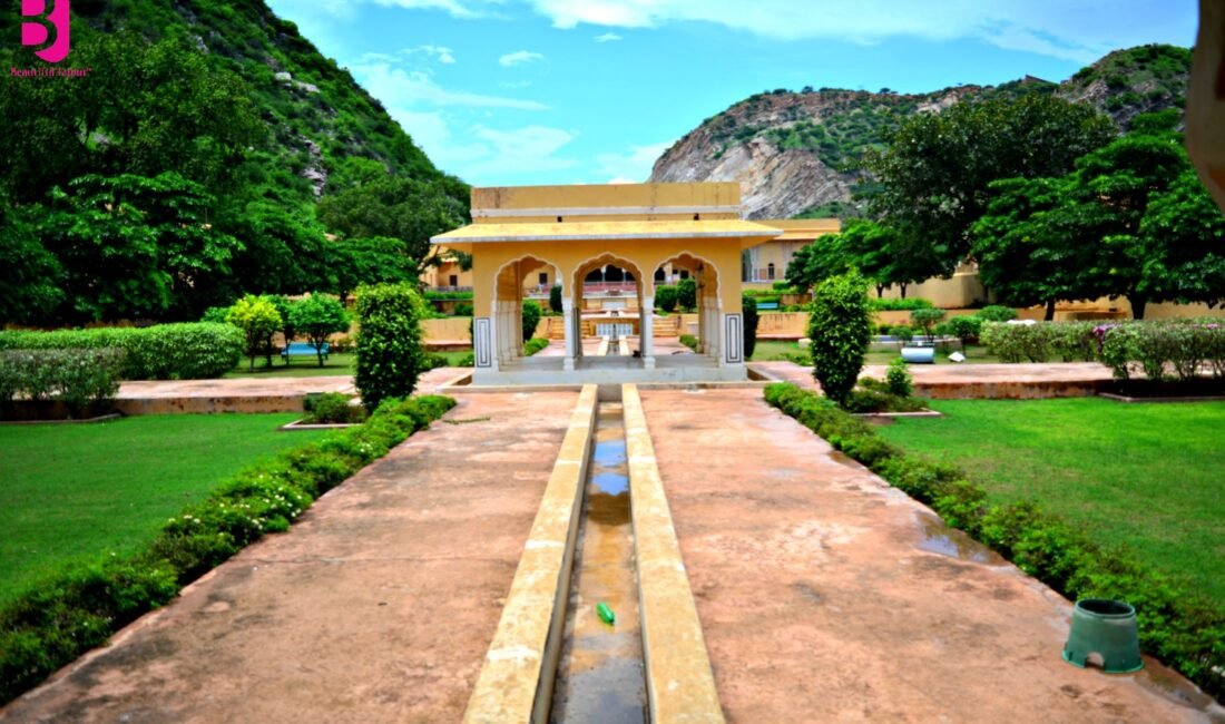 Vidyadhar Garden Jaipur with central water channel and Aravalli hills