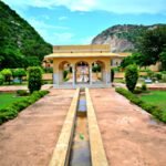 Vidyadhar Garden Jaipur with central water channel and Aravalli hills