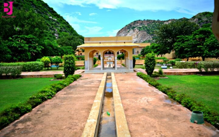 Vidyadhar Garden Jaipur with central water channel and Aravalli hills