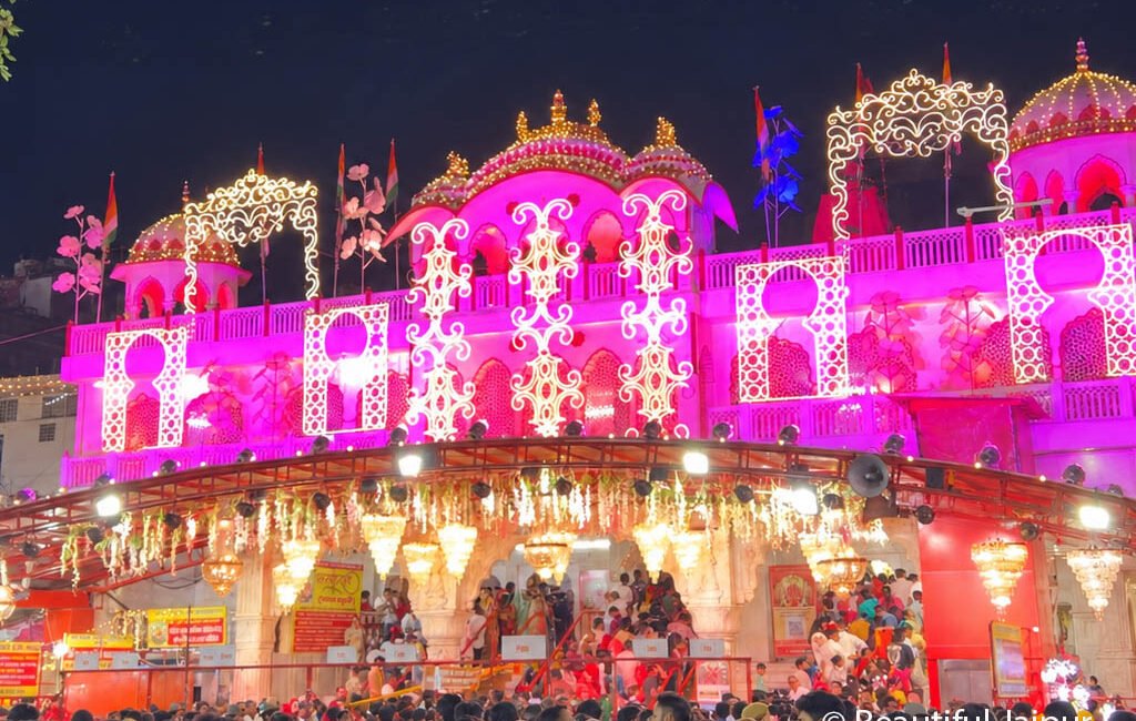 Moti Dungri Ganesh Temple decorated with lights during Ganesh Utsav