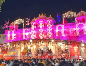 Moti Dungri Ganesh Temple decorated with lights during Ganesh Utsav