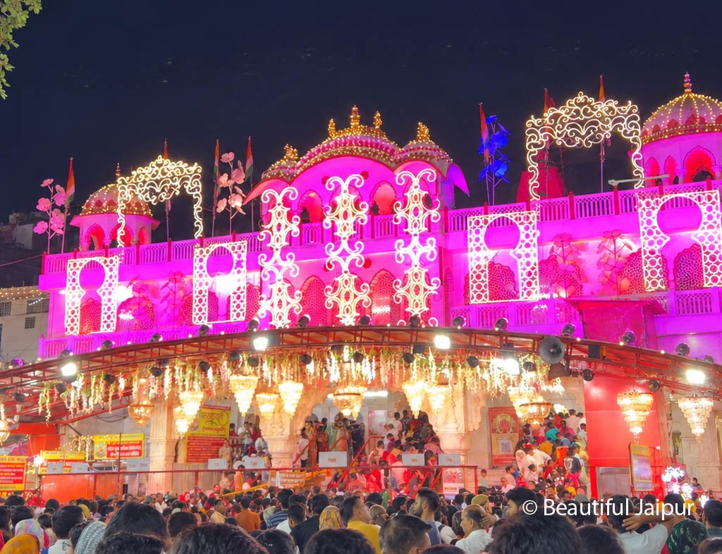 Moti Dungri Ganesh Temple decorated with lights during Ganesh Utsav