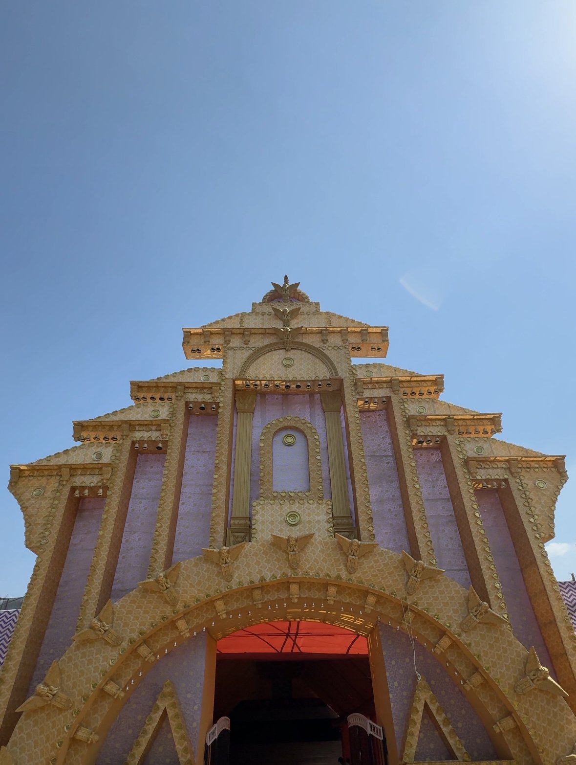 Decorated Durga Puja pandal entrance in Jaipur