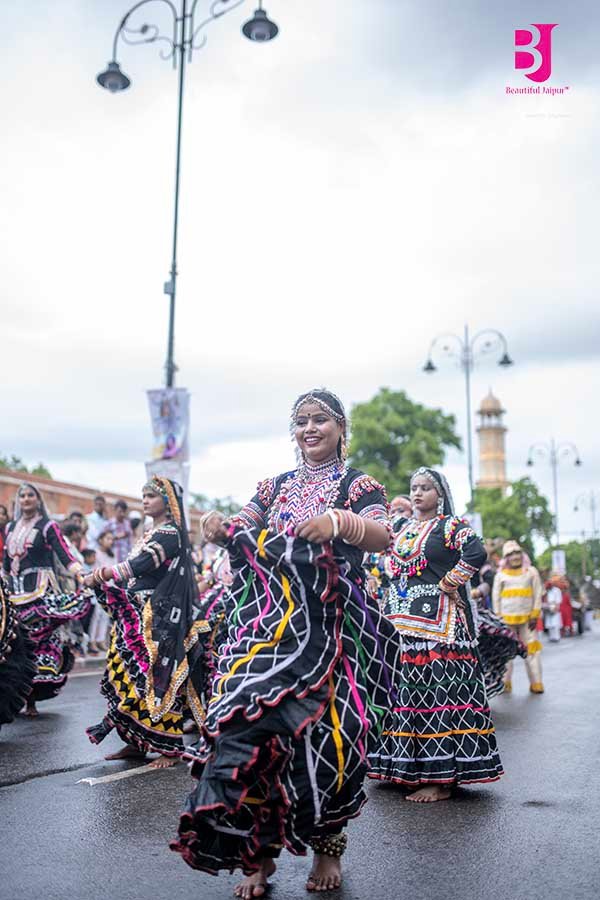 Women folk dancers performing during Teej Festival in Jaipur